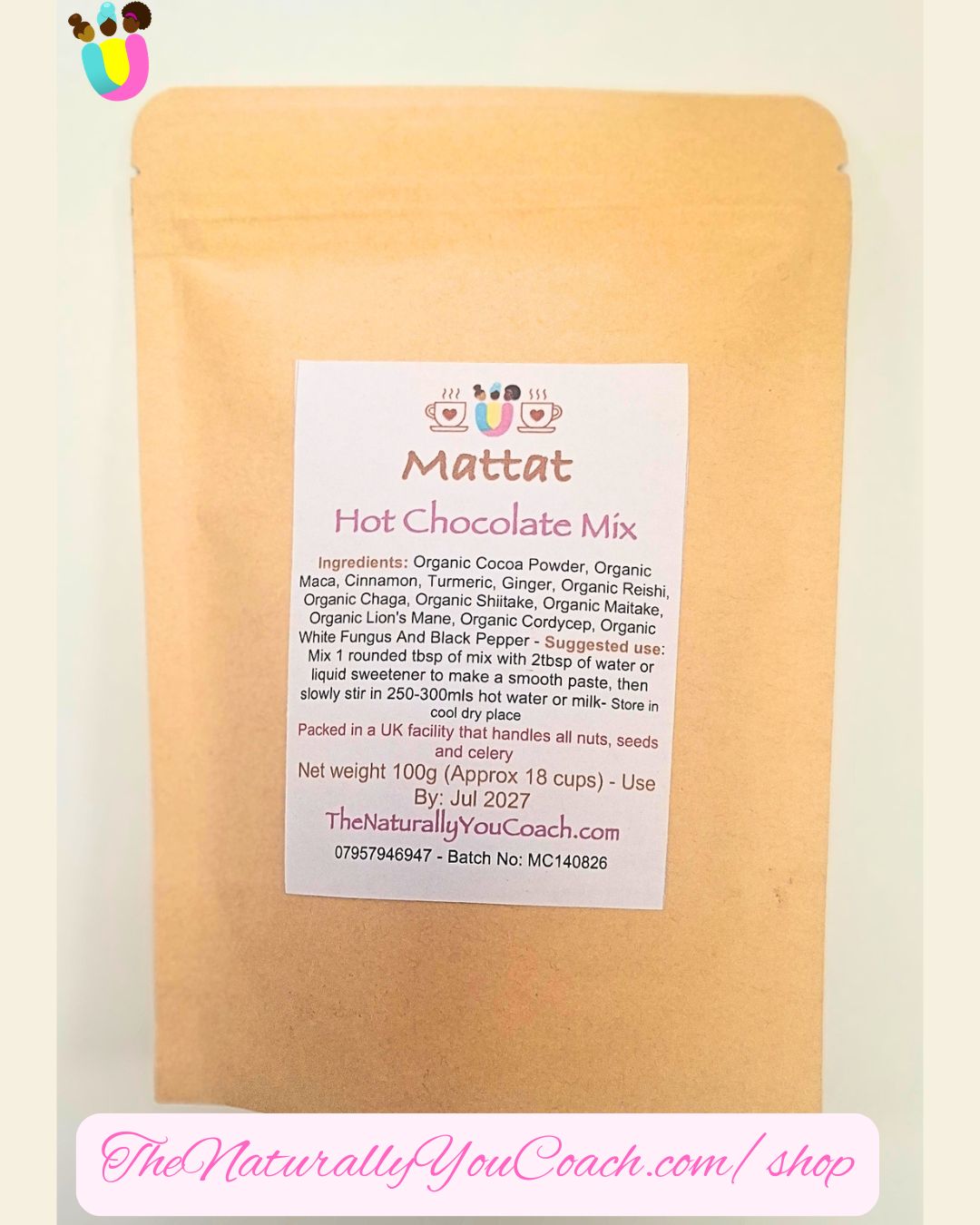 Mattat Hot Chocolate Mix 100g - Plant Based - Gluten & Sugar Free