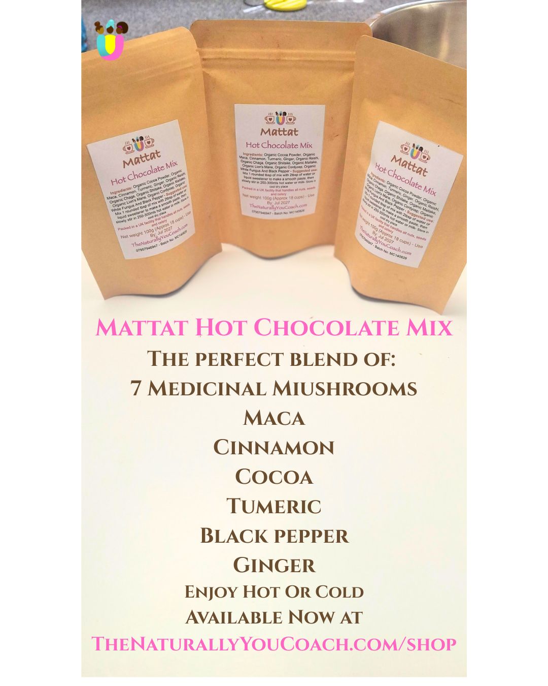 Mattat Hot Chocolate Mix 100g - Plant Based - Gluten & Sugar Free