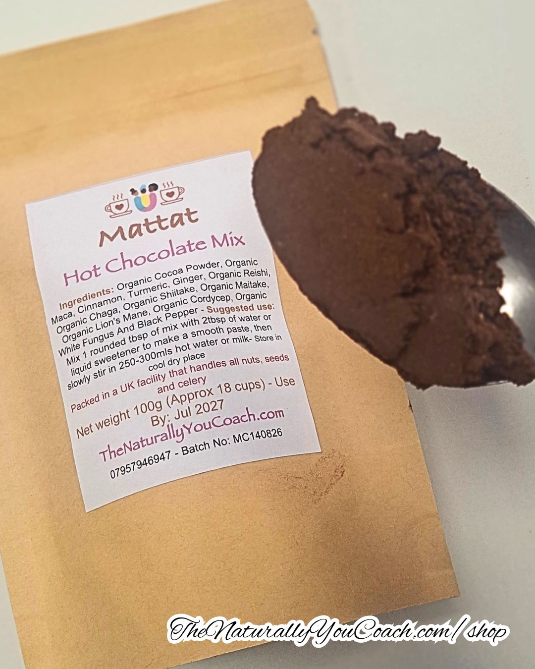 Mattat Hot Chocolate Mix 100g - Plant Based - Gluten & Sugar Free