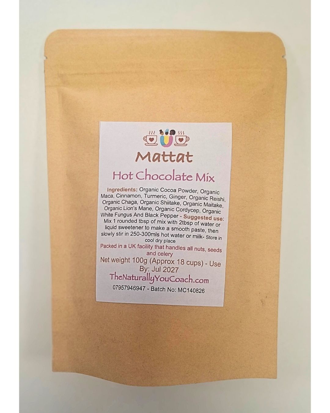 Mattat Hot Chocolate Mix 100g - Plant Based - Gluten & Sugar Free